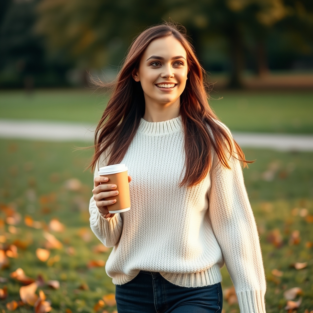 Woman enjoying autumn in a London park